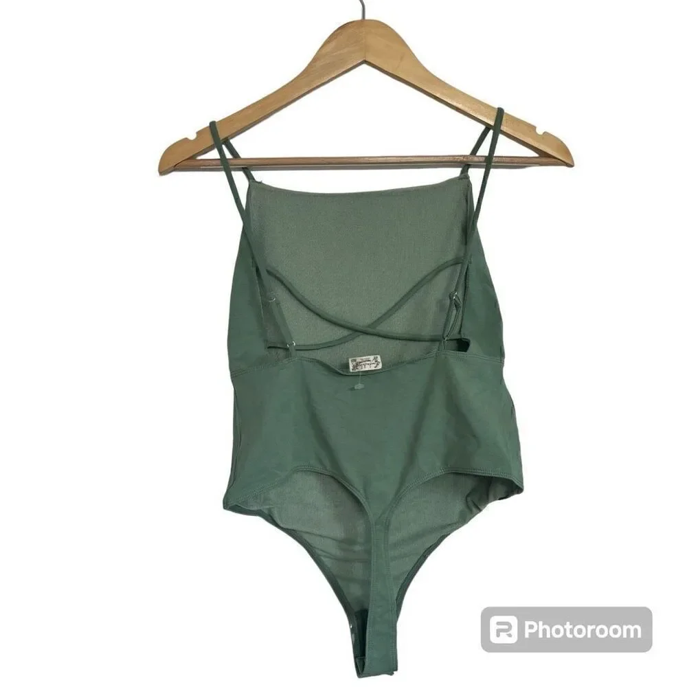 Free people bodysuit square neck green medium new